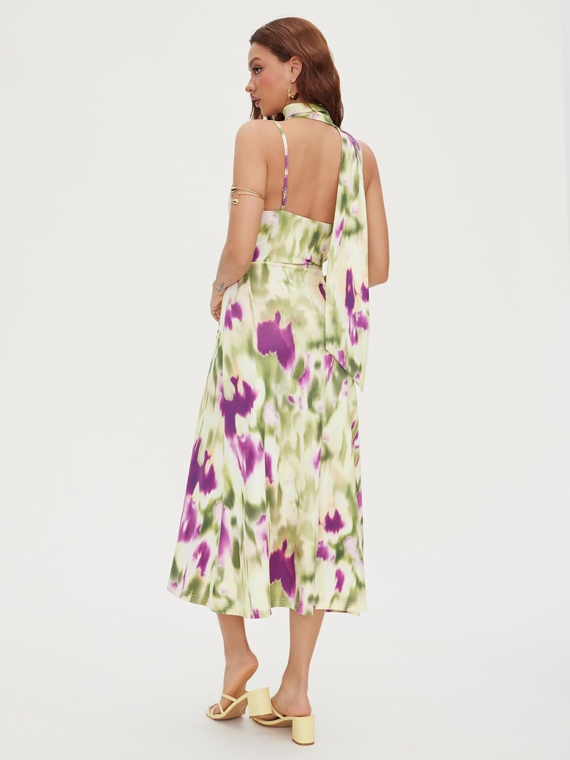 Womens Dresses Floral Spaghetti Strap Cowl Neck Sleeveless Maxi Sun Dress Wedding Guest Party Vacation Outfits - Image 4