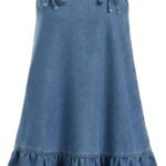 Womens Denim Overall Dress Jumper with Pockets Adjustable Strap | Ruffle Hem, Tiered, A Line, Boho, Jean Dresses, Loose Fit, Summer Outfits