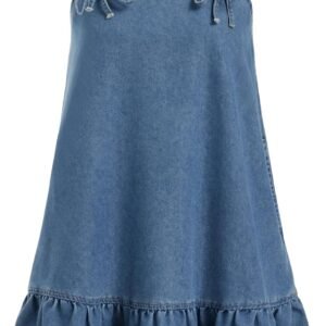 Womens Denim Overall Dress Jumper with Pockets Adjustable Strap | Ruffle Hem, Tiered, A Line, Boho, Jean Dresses, Loose Fit, Summer Outfits