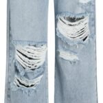 Women\u2019s Ripped Jeans High Waisted Distressed Baggy Pants | Straight Wide Leg, Denim Pants