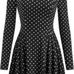 Polka Dot Mini Dress Square Neck - Women Long Sleeve Drop Waist A Line Party