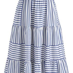Women's Strapless Dress with Pockets Tube Striped Long Midi Dresses A Line Beach Vacation Casual Summer Outfits