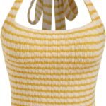Striped Halter Tops for Women Crop Sleeveless Cute Tube Tops Summer Beach Vacation Outfits Y2K