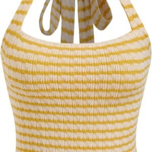 Striped Halter Tops for Women Crop Sleeveless Cute Tube Tops Summer Beach Vacation Outfits Y2K