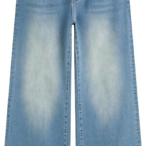 Baggy Wide Leg Jeans for Women Middle Waisted Y2k Straight Leg Bow Jeans Denim Pants with Pockets