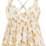 Womens Going Out Tops Peplum Y2K Babydoll Sleeveless Criss Cross Boho Ruffle Hem Tank Tops
