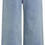 Womens Drawstring Baggy Wide Leg Jeans High Elastic Waist Boyfriend Jeans with Deep Pockets Trendy Denim Pants