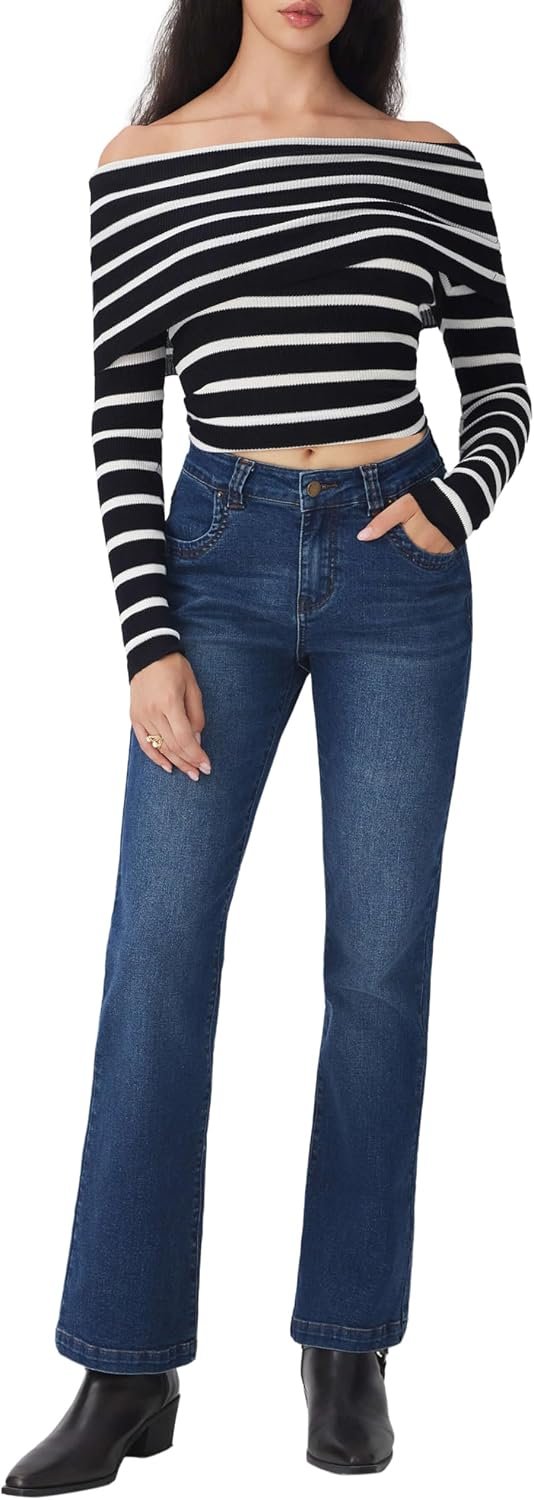 Women's Wide Leg Jeans High Waisted Flare Jeans Stretchy Bootcut Denim Pants Vintage Trendy - Image 2