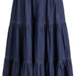 Women\u2019s Long Jean Denim Tiered Button Down High Waisted Maxi Skirts