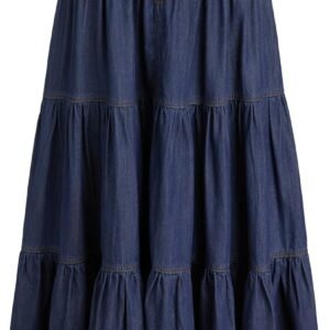 Women\u2019s Long Jean Denim Tiered Button Down High Waisted Maxi Skirts