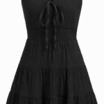 Women's Summer Mini Dress Sleeveless V Neck Bow Tie Tiered Boho Tank Sundress Casual Beach Vacation Outfits