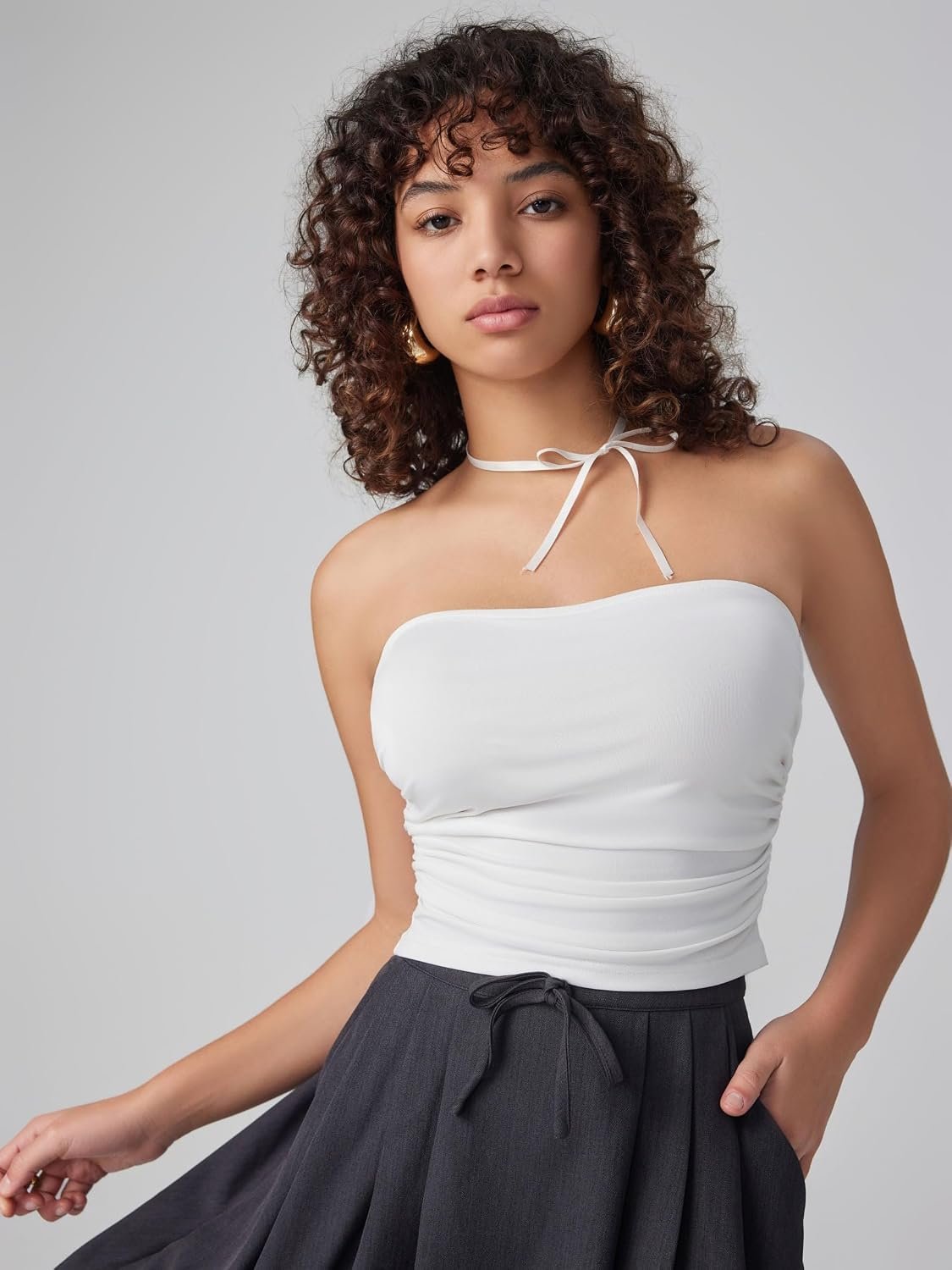 Tube Tops for Women Ruched Front - Strapless Crop Going Out Bandeau Summer Knit Tank - Image 6