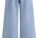 Drawstring Baggy Wide Leg Jeans for Women High Waisted Pull On Jeans Denim Pants with Pockets