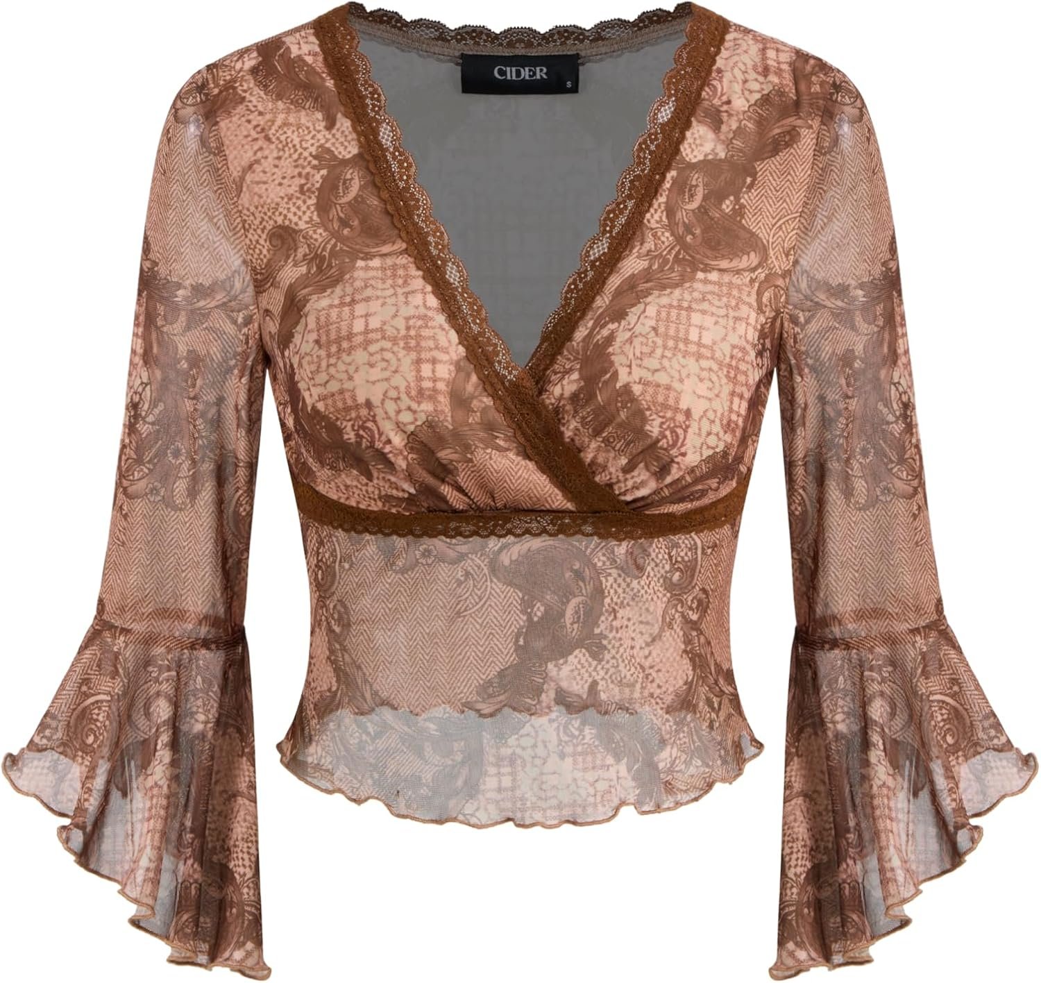 Knit V-Neck Graphic Middle Sleeve Crop Top
