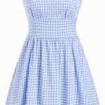 Gingham Mini Dress Bow Tie - Women Summer Square Neck A Line Casual Retro Vacation Outfit