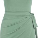 Women's Sleeveless Summer Dress Casual Wrap Bodycon Ruched Dress Tie Waist Beach Mini Dresses