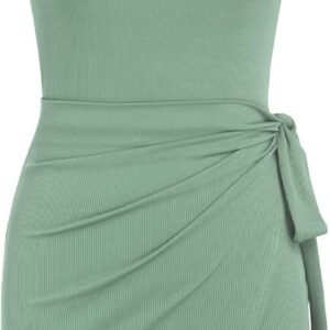 Women's Sleeveless Summer Dress Casual Wrap Bodycon Ruched Dress Tie Waist Beach Mini Dresses