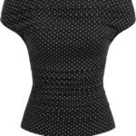 Women's Polka Dot Top Going Out Crop Tank Tops Boat Neck Ruched Summer Tops Trendy Cute Y2K Outfits