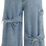 Baggy Jeans for Women Low Waisted Wide Straight Leg Bow Jeans Denim Pants
