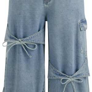 Baggy Jeans for Women Low Waisted Wide Straight Leg Bow Jeans Denim Pants