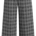 Plaid Wide Leg Pants for Women with Pockets Mid Waist Checkered Pants Business Casual Trousers Trendy