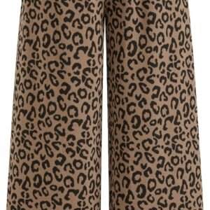 Women Leopard Print Wide Leg Lounge Pants Sweatpants Elastic Waist Casual Trousers with Pockets