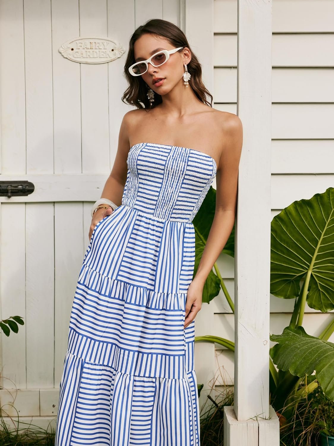 Women's Strapless Dress with Pockets Tube Striped Long Midi Dresses A Line Beach Vacation Casual Summer Outfits - Image 4