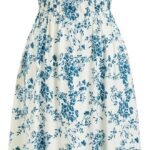 Women Summer Midi Dress Floral Square Neck Short Sleeve Casual Midi Dress with Pockets