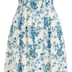 Women Summer Midi Dress Floral Square Neck Short Sleeve Casual Midi Dress with Pockets