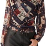One Shoulder Mesh Top - Women Going Out Asymmetrical Long Sleeve Ruched Sheer Blouse