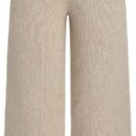 Lounge Pants Women Wide Leg Mid Waist Ribbed Knit Pants Casual Solid Warm Wool-Blend Sweatpants Fall Winter Khaki
