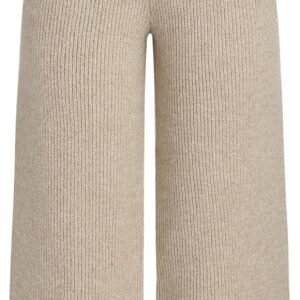 Lounge Pants Women Wide Leg Mid Waist Ribbed Knit Pants Casual Solid Warm Wool-Blend Sweatpants Fall Winter Khaki