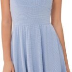 Gingham Mini Dress with Pockets - Women Square Neck Sleeveless Sundress Fit Flare