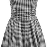 Women's Cocktail Dress Gingham Bubble Tube Dress Strapless Ruched Sleeveless Dresses for Summer Trendy