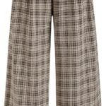 Plaid Wide Leg Pants for Women with Pockets Mid Waist Checkered Pants Business Casual Trousers Trendy