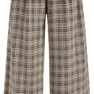 Plaid Wide Leg Pants for Women with Pockets Mid Waist Checkered Pants Business Casual Trousers Trendy